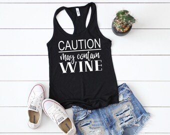 Attenzione: potrebbe contenere vino - Canotta da vino - Canotta per amanti del vino - Maglietta da vino per mamma - Magliette da vino per gruppi - Maglietta da vino carina - Canotta da vino