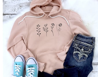 Wildflower Hoodie - Wildflowers - Custom Flower Hoodie - Flower Sweatshirt - Cute Flower Hoodie - Gift for teens - Birthday Gift - Cute -