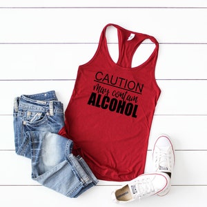 Puede contener alcohol Camiseta sin mangas - Camiseta sin mangas para mujeres - Camiseta sin mangas para beber- Camiseta sin mangas personalizada- Linda camiseta sin mangas para ella - Regalo para amigo - tanque de cerveza