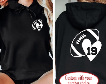 Custom Football Hoodie - Football Mom Hoodie - Football Hoodie - Football with number hoodie - Custom Bella Canvas Hoodie- Love Football