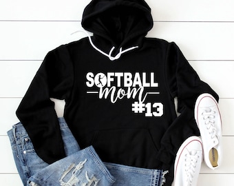 Softball Mom Sweatshirt - Softball Mom Hoodie- Custom Softball Mom Hoodie- Cute Softball Mom Sweatshirt - Custom Softball Mom with Number