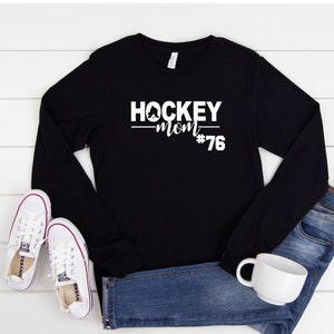 Hockey Mom Long Sleeve Shirt- Hockey Mom with number- Custom Hockey Mom Long sleeve-  Hockey Mom Shirts - Long Sleeve Hockey Mom long sleeve