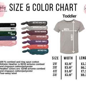 the size and color chart for a toddler's t - shirt