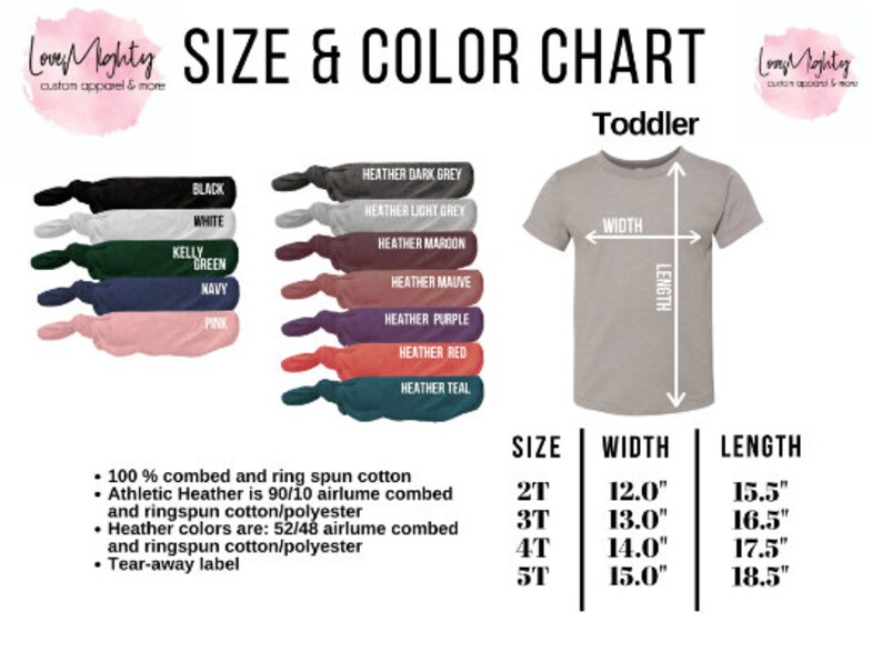 the size and color chart for a toddler's t - shirt
