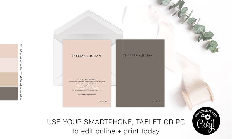 modern wedding invite Save the Date edit online Corjl editable online URBAN MINIMALIST \u2013 spring wedding invitation template TWO-W453