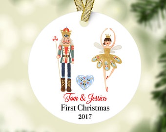 Couple Christmas Ornament-Nutcracker & Sugar Plum Fairy Ornament-Engaged Ornament Personalized Christmas Ornament-Our First Ornament