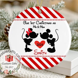 Disney Wedding Ornament-Our First Christmas Ornament-Mickey and Minnie Christmas Ornament-Newlywed Ornament-Mr & Mrs Ornament