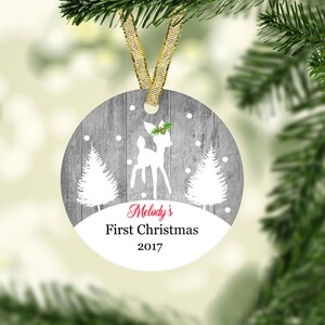 woodland Christmas Ornament-baby&#39;s first Ornament-Deer Ornament-Our First Christmas Ornament-Personalized Christmas Ornament-Baby Christmas