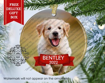 Enfeite de cachorro com foto personalizada - Enfeite de Natal personalizado para animais de estimação - Presente de feriado para animais de estimação - Presente de adoção de cães - Enfeite de animal de estimação personalizado - Presente personalizado para cães