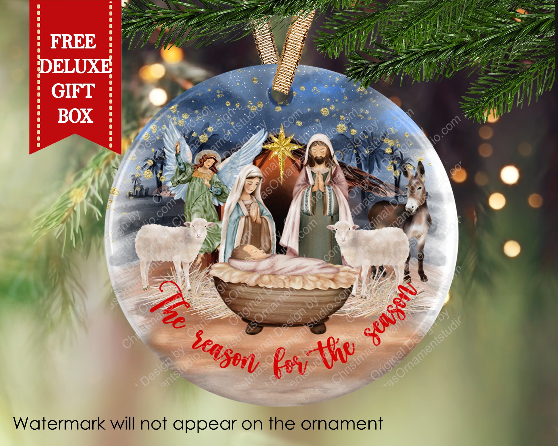 O Come Let Us Adore Him Acrylic Ornament, Clear Round Christmas Ornament,  Christian Tree Ornament 