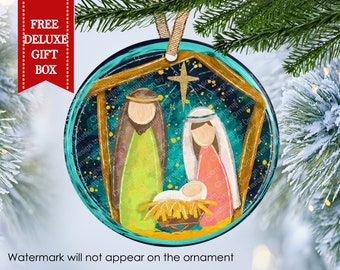 Nativity Christmas Ornament-Jesus in a manger Ornament-Christian Family Religious ornament