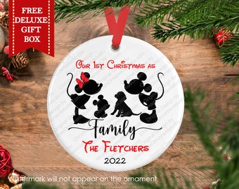 Disney First Christmas as a family with dog ornament-Mickey & Minnie family Ornament-New Parents ornament-Disney family Christmas ornament