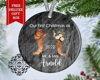 Couple Boots Ornament-Our First Christmas Ornament as Mr & Mrs Ornaments-Personalized Christmas Ornament Couple-Married ornament