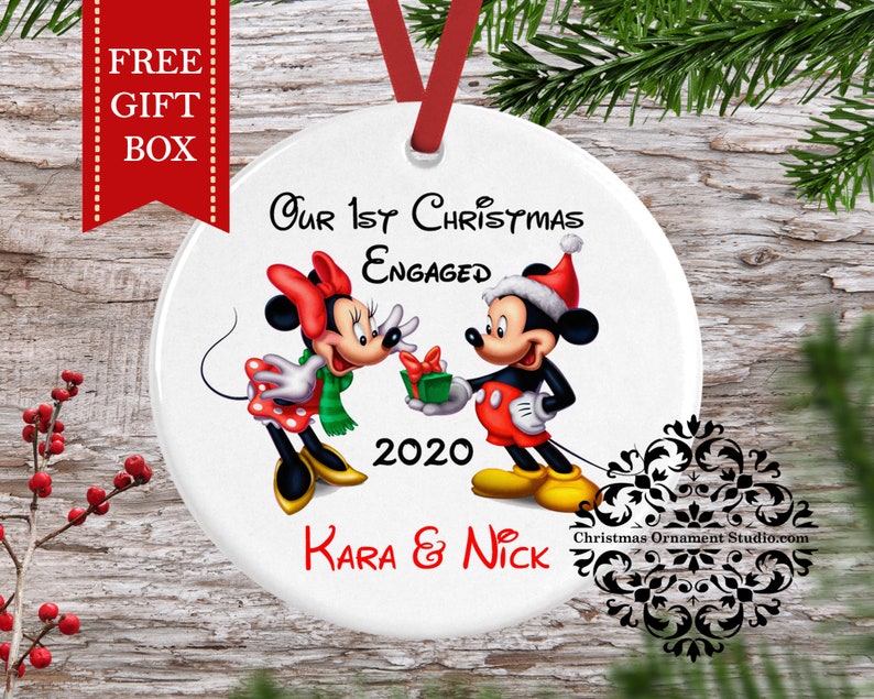 Disney Custom Ornament Our First Christmas Mickey /& Minnie Ornament-Disney Engaged Ornament-Personalized Christmas Ornament Couple