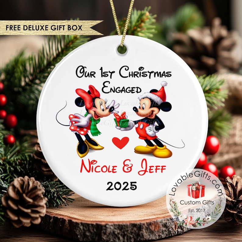 Mickey & Minnie Our First Christmas Engaged Ornament - Couple ornament image 2
