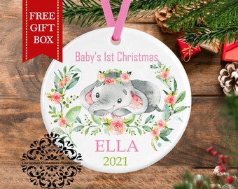 Elephant Baby's First Christmas Ornament - Gift for Newborn