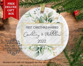 Personalized First Christmas Married Ornament: Porcelain Couple Ornament
