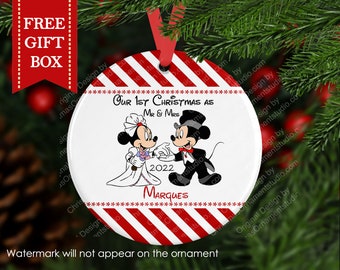 Disney wedding Ornament-Mickey & Minnie first Christmas as Mr and Mrs ornament-Personalized Disney wedding Ornament-Disney keepsake
