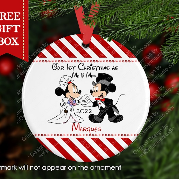 Disney wedding Ornament-Mickey & Minnie first Christmas as Mr and Mrs ornament-Personalized Disney wedding Ornament-Disney keepsake