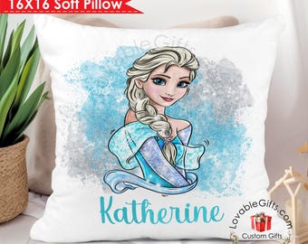 Gepersonaliseerde Elsa Frozen reiskussensloop voor meisjes, gepersonaliseerd prinsessenkussensloopcadeau voor kinderen