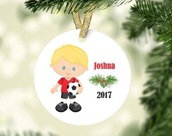Personalized Soccer Boy Christmas Ornament: Porcelain Sport Ornament