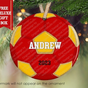 Red Soccer Christmas Ornament-Sport Christmas Ornament-Personalized Soccer Ornament-Soccer gift