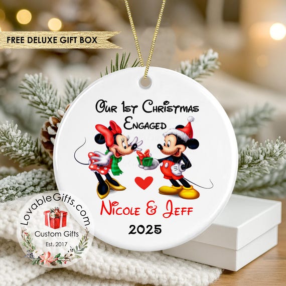 Mickey & Minnie Our First Christmas Engaged Ornament - Couple ornament