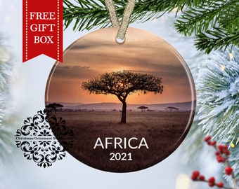 Ornement de voyage en Afrique-Afrique cadeau de Noel-Photo Ornement de Noel-Ornement de lune de miel-Ornement de Noel de vacances personnalisé