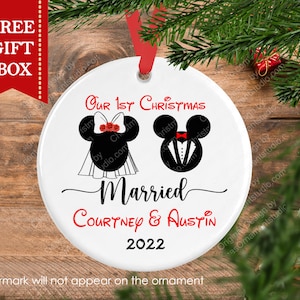 First Christmas Married Disney Ornament-Married Couple Ornament-Disney Gift For Couple-Personalized Disney Ornament Gift-Disney Ornament