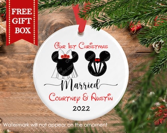 First Christmas Married Disney Ornament-Married Couple Ornament-Disney Gift For Couple-Personalized Disney Ornament Gift-Disney Ornament