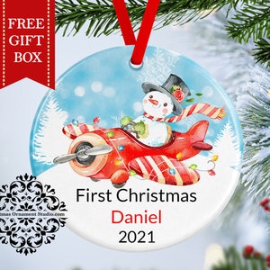 Personalized Christmas Ornament kids-Airplane Ornament-Baby&#39;s First Christmas Ornament-Snowman Ornament-personalized ornament