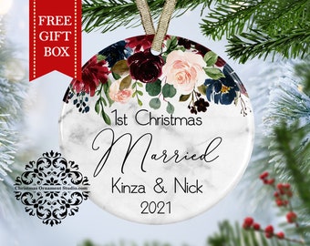 Couple Ornament-Personalized Christmas Ornament-Married Ornament-Our First Christmas Ornament-Mr & Mrs Ornaments-Engaged ornament