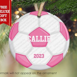 Pink Soccer Christmas Ornament-Sport Christmas Ornament-Personalized Soccer Ornament-Soccer gift