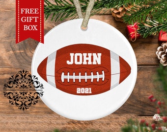 Personalized Football Christmas Ornament: Sport Keepsake (Free Gift Box)