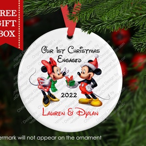 Our First Christmas Mickey & Minnie Ornament-Disney Engaged Ornament-Personalized Christmas Ornament Couple -Disney Custom Ornament