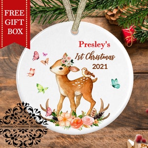 Baby&#39;s First Christmas Ornament-woodland Christmas Ornament-Kids Ornament-Deer Ornament- Christmas Ornament-personalized christmas ornament
