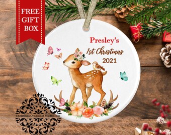 Baby's First Christmas Ornament-woodland Christmas Ornament-Kids Ornament-Deer Ornament- Christmas Ornament-personalized christmas ornament