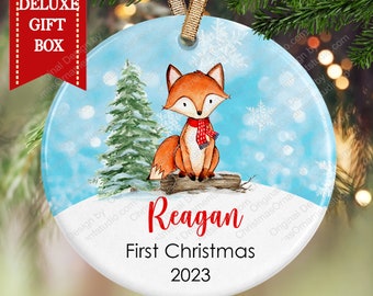 Fox Baby's 1st Christmas Ornament-Baby shower gift-Baby Christmas gift-Woodland First Ornament