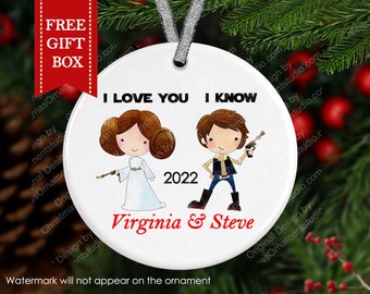 I love you I know Star Wars Christmas Ornament-Mr & Mrs Ornament-Our first Couple Ornament-Married ornament-Starwars ornament-Couple gift