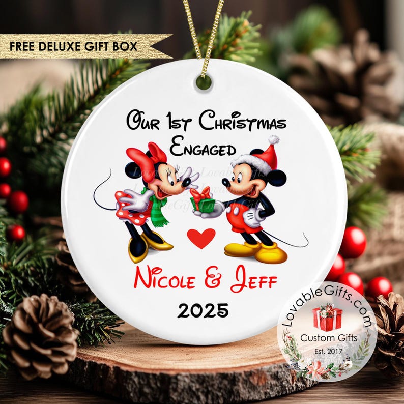 Mickey & Minnie Our First Christmas Engaged Ornament - Couple ornament image 10
