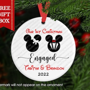 First Christmas Engaged Disney Ornament-Engaged Couple Ornament-Disney Gift For Couple-Personalized Disney Ornament Gift-Disney Ornament