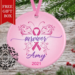 Pink Ribbon ornament-Survivor ornament-Breast Cancer Awareness Ornament-Personalized Awareness Ornament-Custom Breast Cancer Ornament