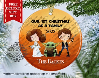 Star Wars Family Christmas Ornament-Our 1st Christmas as a family Star Wars ornament-Baby yoda Han solo Princess Leia family ornament