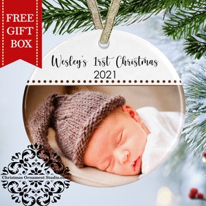 Custom Photo Christmas Ornament-Baby&#39;s First Christmas Ornament-Our First Christmas Ornament-Personalized Baby photo Christmas Ornament