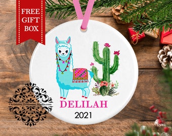 Llama Christmas Ornament-Alpaca christmas ornament-Personalized Christmas ornament kid-Kids Christmas ornament-Porcelain Christmas Ornament