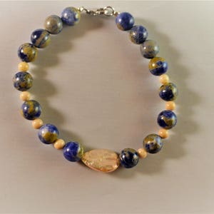 Sodalite Rose Quartz and riverstone accent Bracelet