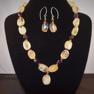 Citrine Amethyst and Peridot Gemstone Necklace