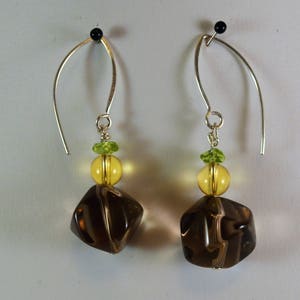 Smokey Quartz Citrine Peridot and Sterling Silver Earrings