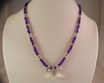 Green Amethyst Briolette and Purple Amethyst and Peridot Necklace