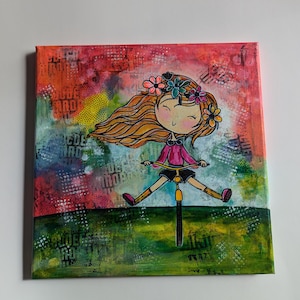 Original floral mixed media art canvas | mixed media | Collage art | Original abstract art 12x12